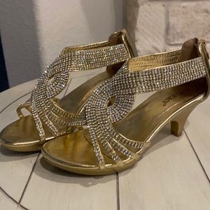 Gold Rhinestone Low-Heel Sandals